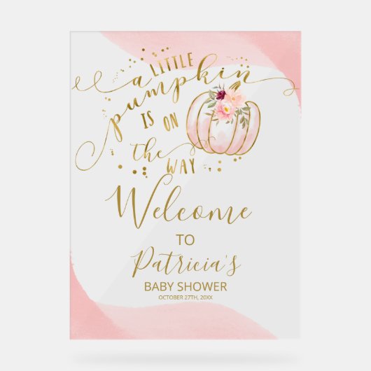 Pumpkin Herfst Baby shower Welkomstbord Acryl Bord (Voorkant)