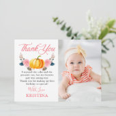 Pumpkin Herfst Birthday Foto van Pink Floral Autum Bedankkaart (Staand voorkant)