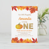 Pumpkin Herfst Birthday Invitation Gold Glitter Kaart (Staand voorkant)