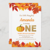 Pumpkin Herfst Birthday Invitation Gold Glitter Kaart (Voorkant / Achterkant)