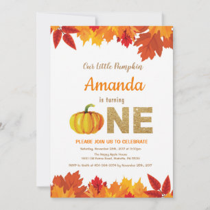 Pumpkin Herfst Birthday Invitation Gold Glitter Kaart
