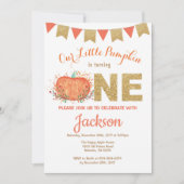 Pumpkin Herfst Birthday Invitation Gold Glitter Kaart (Voorkant)