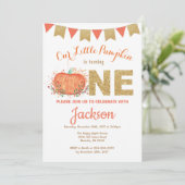 Pumpkin Herfst Birthday Invitation Gold Glitter Kaart (Staand voorkant)