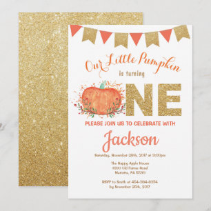 Pumpkin Herfst Birthday Invitation Gold Glitter Kaart