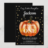 Pumpkin Herfst Birthday Invitation Gold Kaart (Voorkant / Achterkant)