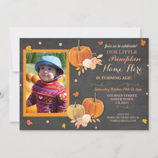 Pumpkin Herfst Birthday Party ANY Age Invite Kaart (Voorkant)