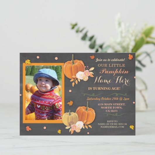 Pumpkin Herfst Birthday Party ANY Age Invite Kaart (Staand voorkant)