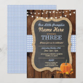 Pumpkin Herfst Birthday Party Boy Age Blue Invite Kaart (Voorkant / Achterkant)