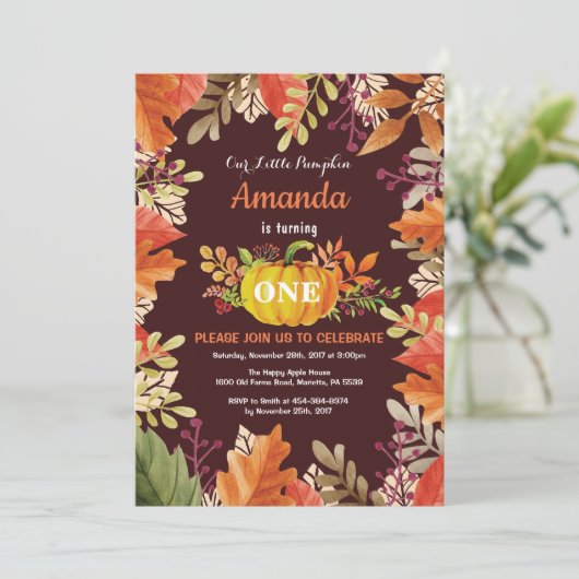 Pumpkin Herfst Birthday Uitnodiging (Staand voorkant)