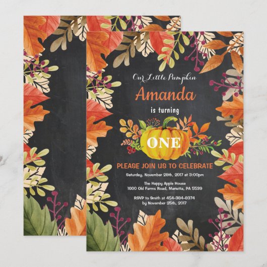 Pumpkin Herfst Birthday Uitnodiging (Voorkant / Achterkant)