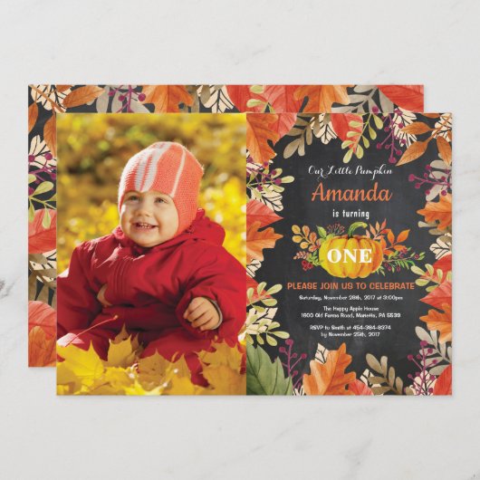 Pumpkin Herfst Birthday Uitnodiging (Voorkant / Achterkant)