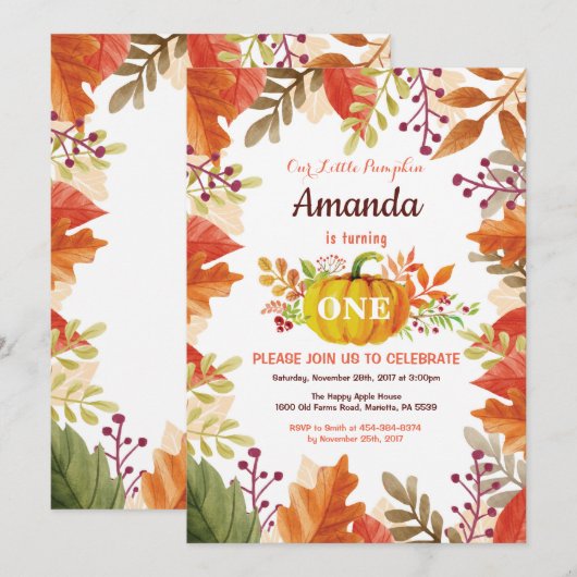 Pumpkin Herfst Birthday Uitnodiging (Voorkant / Achterkant)