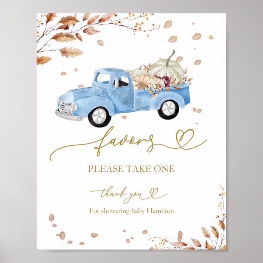 Pumpkin Herfst Boy Baby shower Favors Sign Poster (Voorkant)