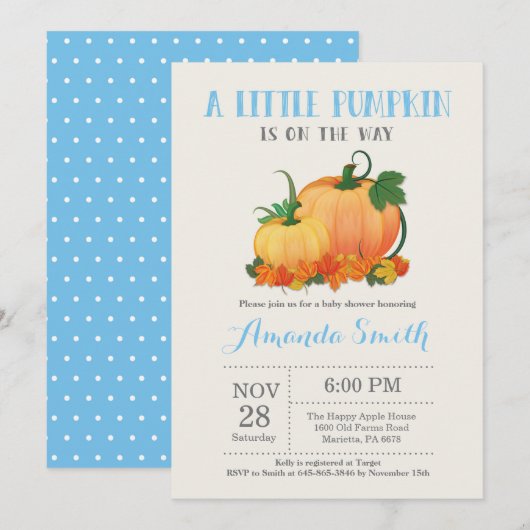 Pumpkin Herfst Boy Baby shower Invitation Card Kaart (Voorkant / Achterkant)