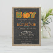 Pumpkin Herfst Boy Baby shower Land Uitnodiging (Staand voorkant)