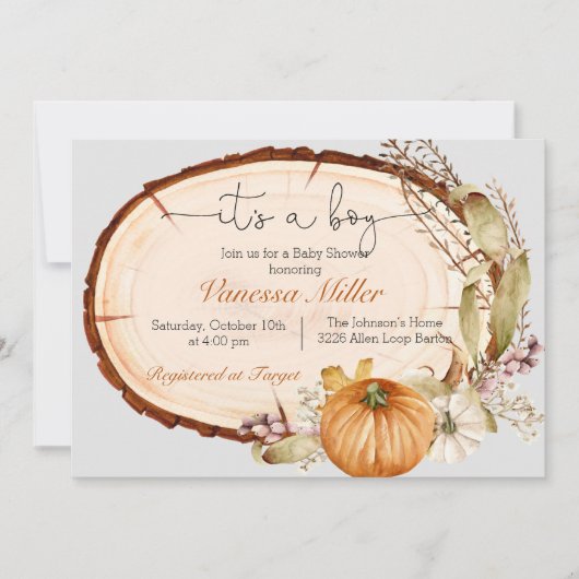 Pumpkin Herfst Boy Baby shower Uitnodiging (Voorkant)