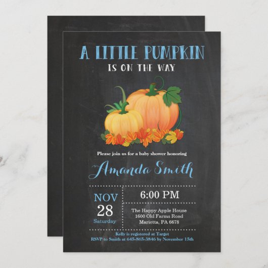 Pumpkin Herfst Boy Baby shower Uitnodiging (Voorkant / Achterkant)