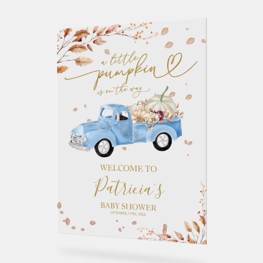 Pumpkin Herfst Boy Baby shower Welkomstbord Acryl Bord (Hoek)