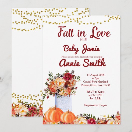 Pumpkin herfst bruids douche uitnodiging (Voorkant / Achterkant)