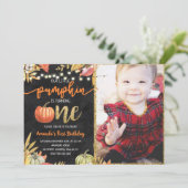 Pumpkin Herfst Chalkboard First Birthday Kaart (Staand voorkant)