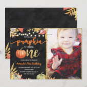 Pumpkin Herfst Chalkboard First Birthday Kaart (Voorkant / Achterkant)