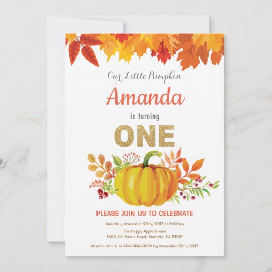 Pumpkin Herfst eerste verjaardag Glitter Kaart (Voorkant)