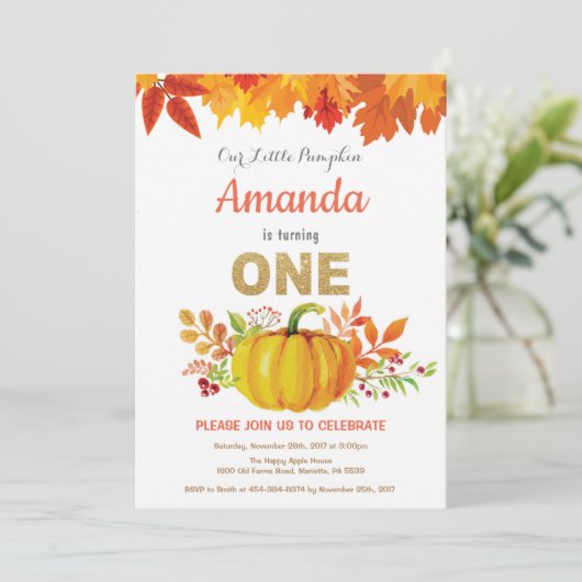 Pumpkin Herfst eerste verjaardag Glitter Kaart (Staand voorkant)