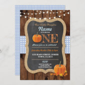 Pumpkin Herfst First Birthday Party Boy Invite Kaart (Voorkant / Achterkant)