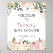 Pumpkin Herfst Floral Baby shower Welkom Poster (Voorkant)