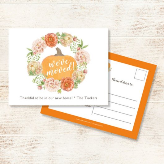 Pumpkin Herfst Floral Wreath We hebben Bewegd Briefkaart