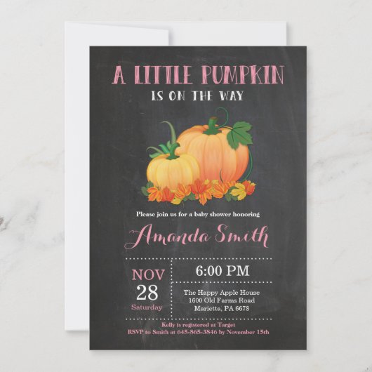 Pumpkin Herfst Girl Baby shower Invitation Kaart (Voorkant)