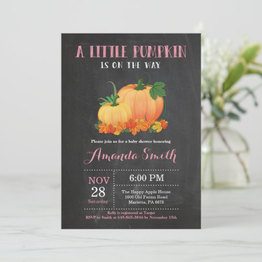 Pumpkin Herfst Girl Baby shower Invitation Kaart (Staand voorkant)