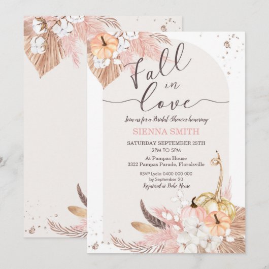 Pumpkin Herfst in Love Bridal Shower Invitation Bo Kaart (Voorkant / Achterkant)
