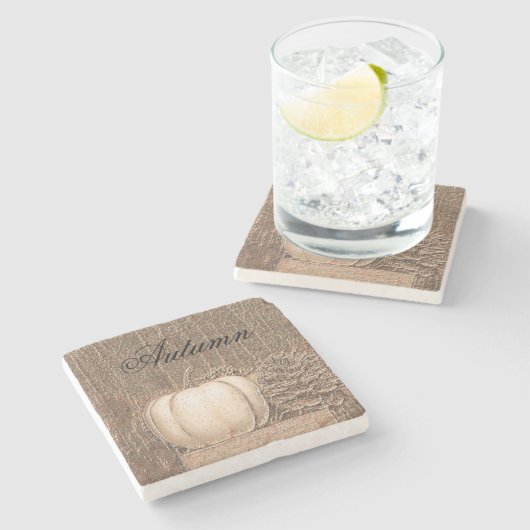 Pumpkin Herfst Metallic White Gold Elegant Land Stenen Onderzetter (Zijkant)