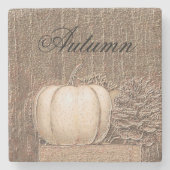 Pumpkin Herfst Metallic White Gold Elegant Land Stenen Onderzetter (Voorkant)