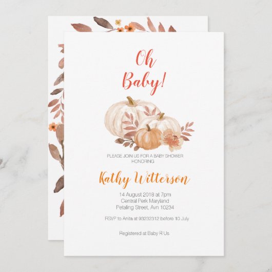 Pumpkin Herfst oh baby shower uitnodiging (Voorkant / Achterkant)