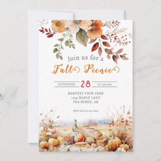Pumpkin Herfst picknick uitnodiging (Voorkant)