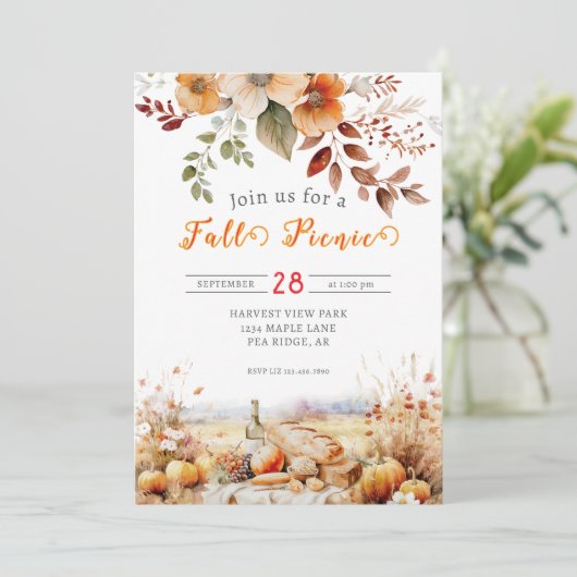 Pumpkin Herfst picknick uitnodiging (Staand voorkant)