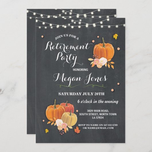Pumpkin Herfst Rustic Chalk Invite Kaart (Voorkant / Achterkant)