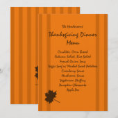 Pumpkin Herfst Stripes Thanksgiving Dinner Menu (Voorkant / Achterkant)