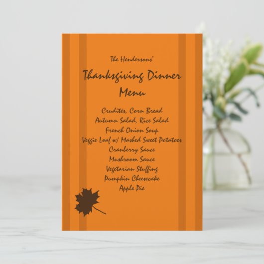 Pumpkin Herfst Stripes Thanksgiving Dinner Menu (Staand voorkant)