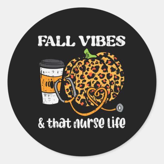 Pumpkin Herfst Vibes Nurse Halloween Thanksgiving  Ronde Sticker (Voorkant)
