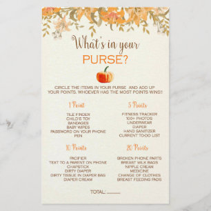 Pumpkin-Herfst Wat zit er in je Purse Baby shower  Flyer