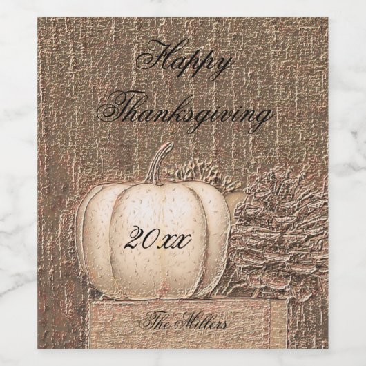 Pumpkin Herfst White Gold Metallic Elegant Land Wijn Etiket (Enkel label)