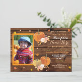 Pumpkin Herfst Wood Birthday Party ANY Age Invite Kaart (Staand voorkant)