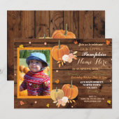 Pumpkin Herfst Wood Birthday Party ANY Age Invite Kaart (Voorkant / Achterkant)