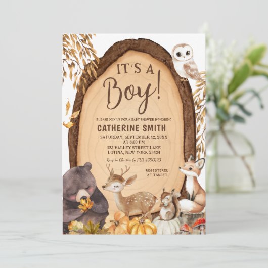 Pumpkin Herfst Woodland Animal Baby shower Invitat Kaart (Staand voorkant)