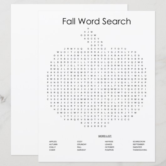 Pumpkin Herfst Word Search (Voorkant / Achterkant)