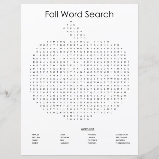 Pumpkin Herfst Word Search (Voorkant)