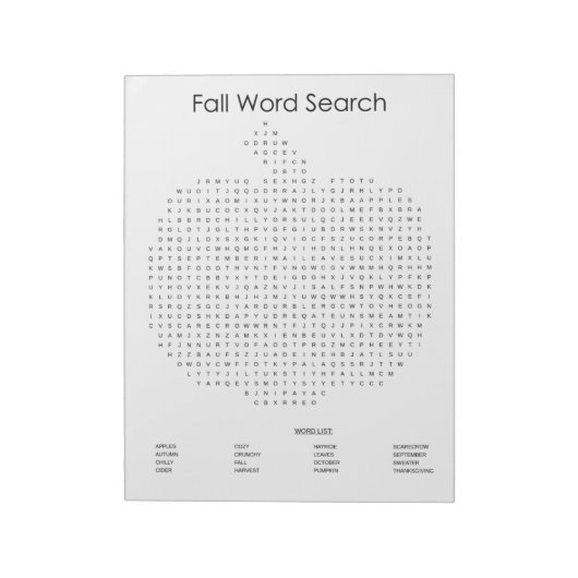 Pumpkin Herfst Word Search Notitieblok (Linkerzijde)